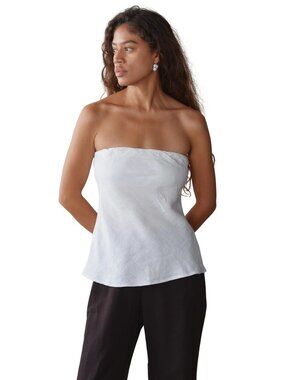 DONNI. Linen Tube Top in Powder Blue XSmall Womens Strapless Tank
